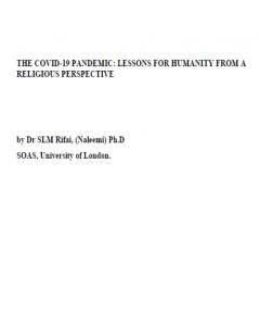 كتاب THE COVID-19 PANDEMIC: LESSONS FOR HUMANITY FROM A RELIGIOUS PERSPECTIVE لـ Dr SLM RIFAI 